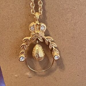 Vintage Joan Rivers Signed Necklace- Faberge Egg & Crown Pendant- Gold Tone